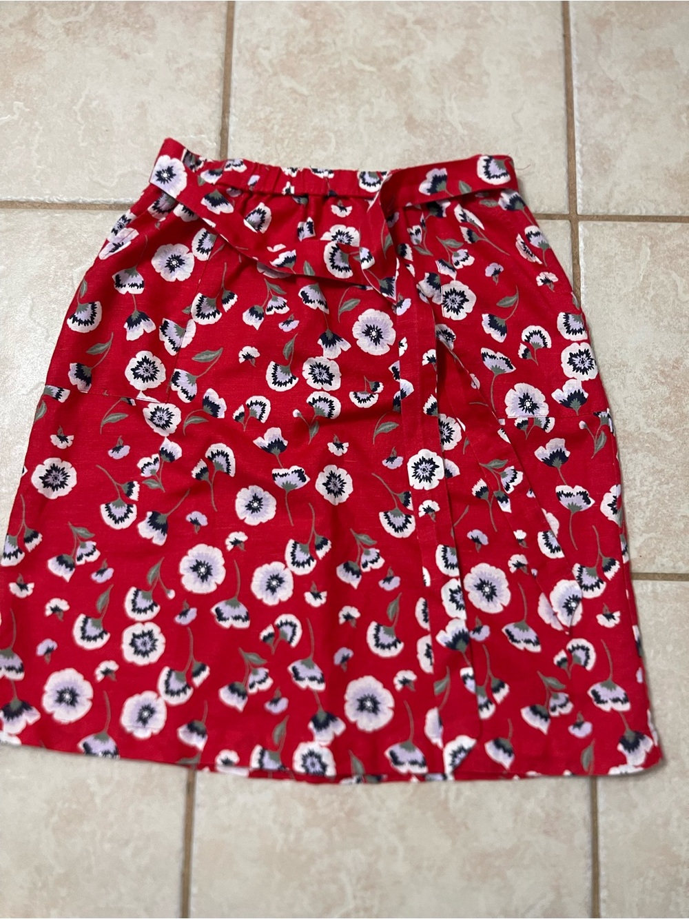 J. Crew Red Floral Tie-Waist A-Line Skirt - Picture 3 of 8